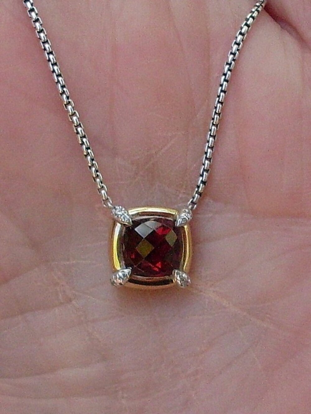David Yurman Châtelaine Diamond & Garnet Necklace - 18K/925 - Attached DY Chain